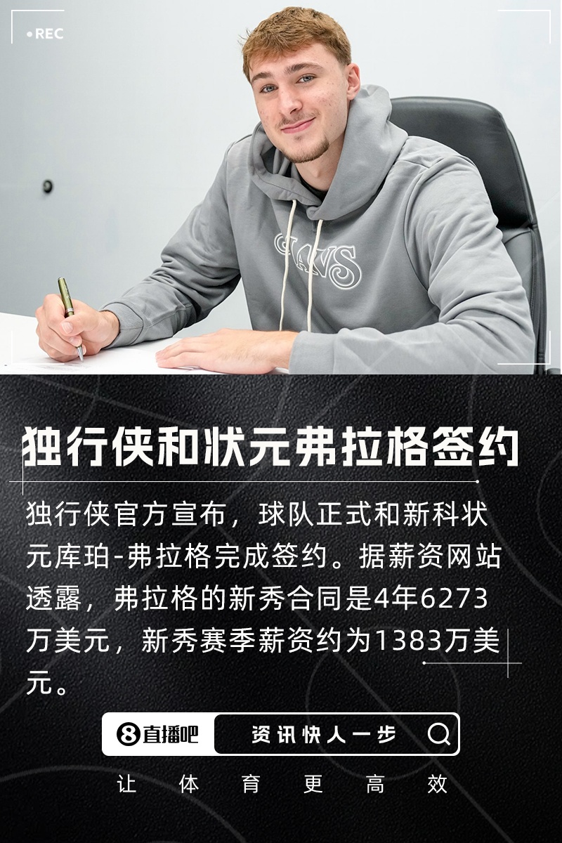 独行侠豪掷6273万锁定状元弗拉格 新秀赛季薪资高达1383万创纪录